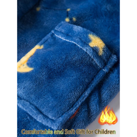 Kids Bathrobe Boys Girls Hoodie Robe Space-Themed Sleepwear Toddler Soft Pajamas