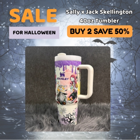 💥 2025 MEGA SALE OFF ️🔥 Glow-in-the-dark Sally x Jack Skellington 40oz Tumbler 💀