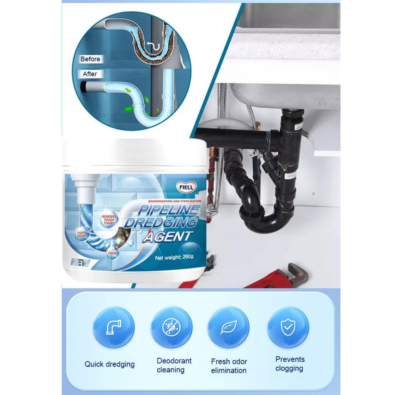 Instant Pipe & Drain Declogger - Dissolves Clogs in Seconds!