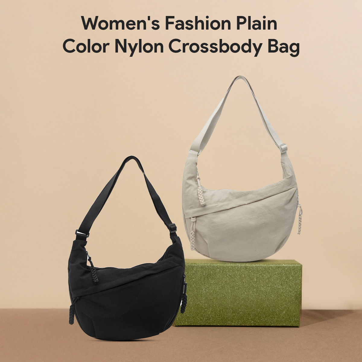Women's Fashion Plain Color Nylon Crossbody Bag