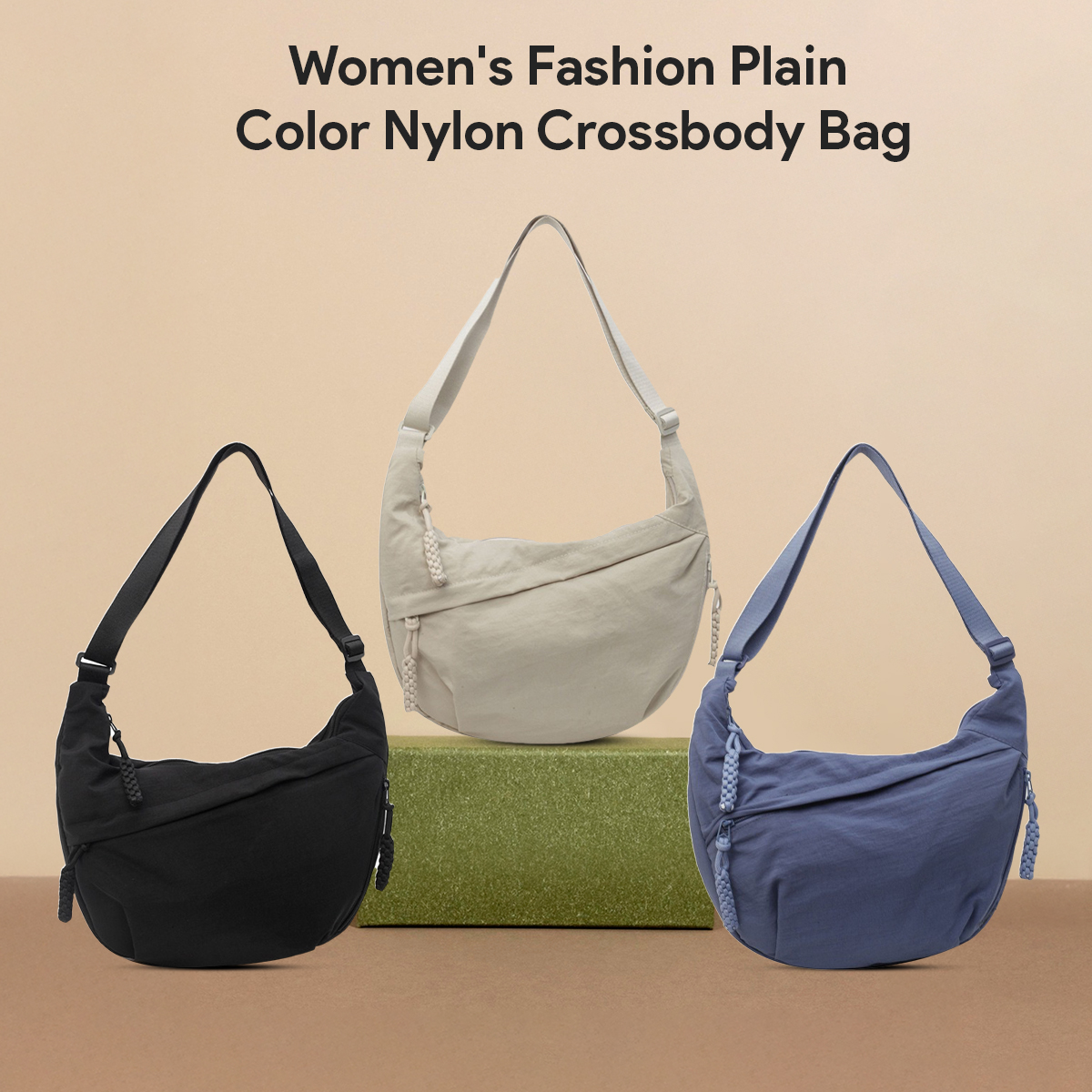 Women's Fashion Plain Color Nylon Crossbody Bag