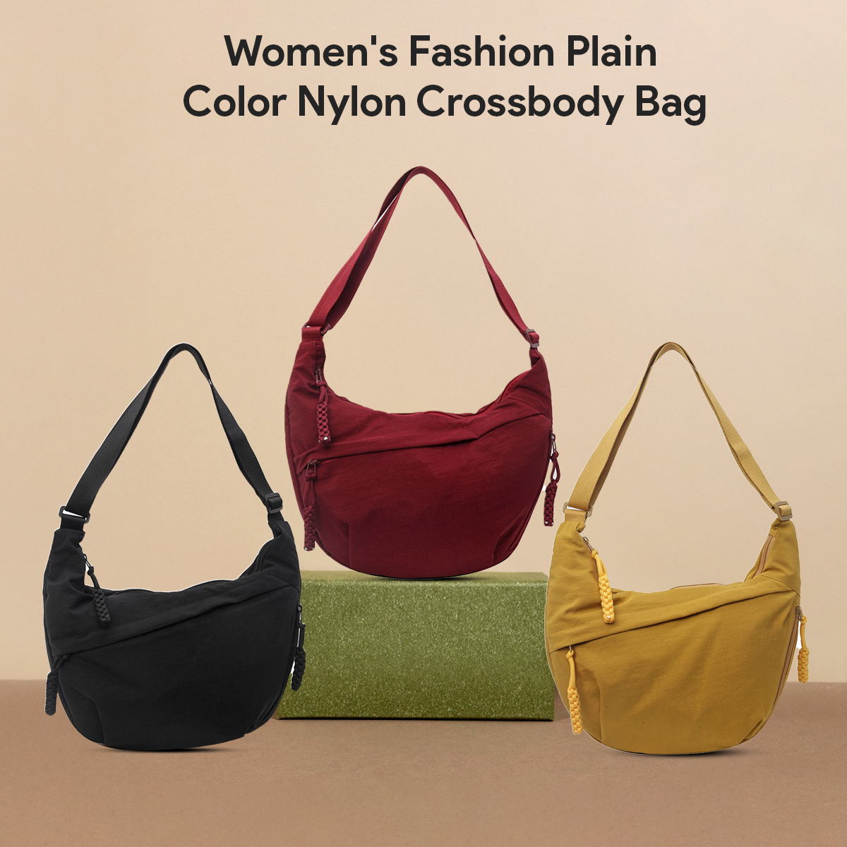 Women's Fashion Plain Color Nylon Crossbody Bag