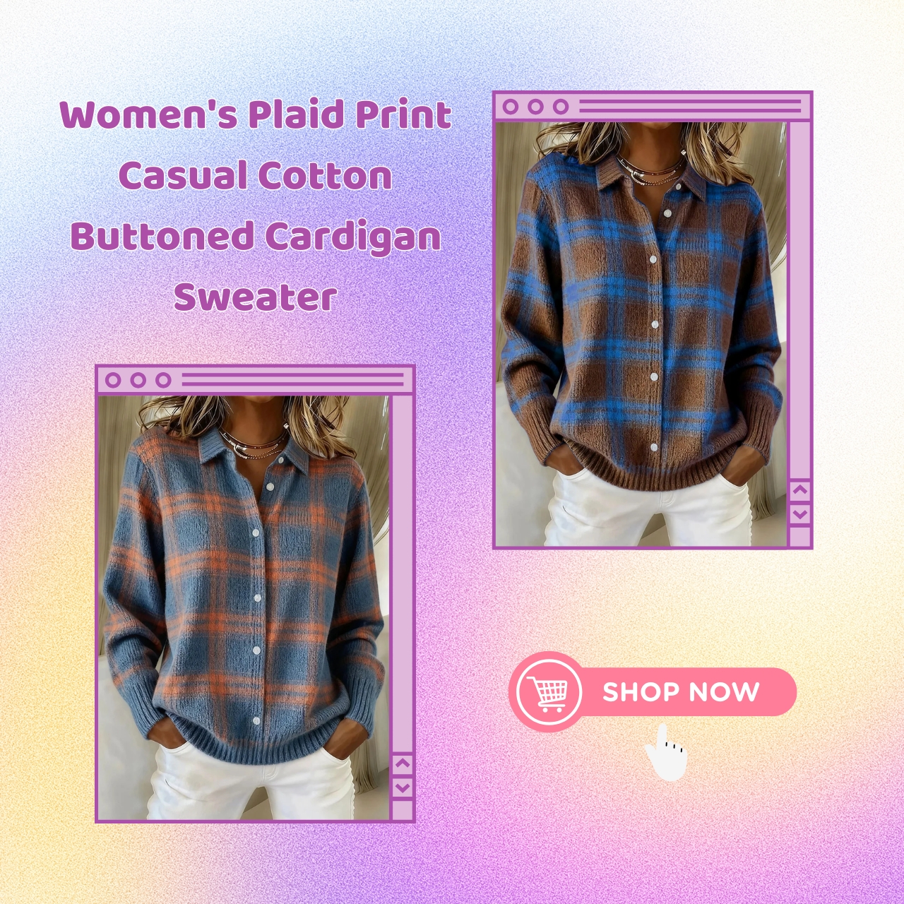 ✨CLEARANCE SALE 45% OFF🔥 Women’s Plaid Print Casual Cotton Buttoned Cardigan Sweater