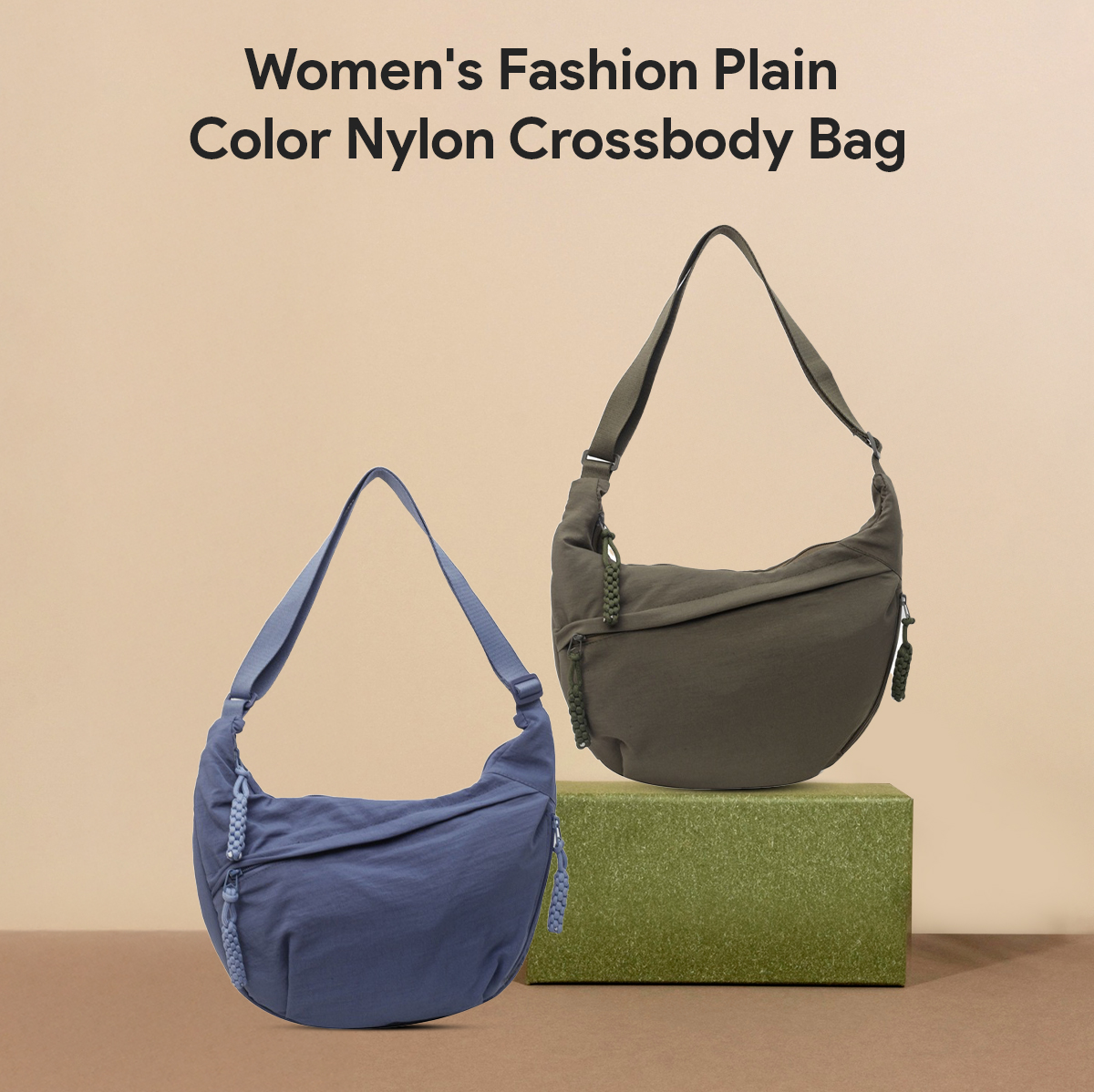 Women's Fashion Plain Color Nylon Crossbody Bag