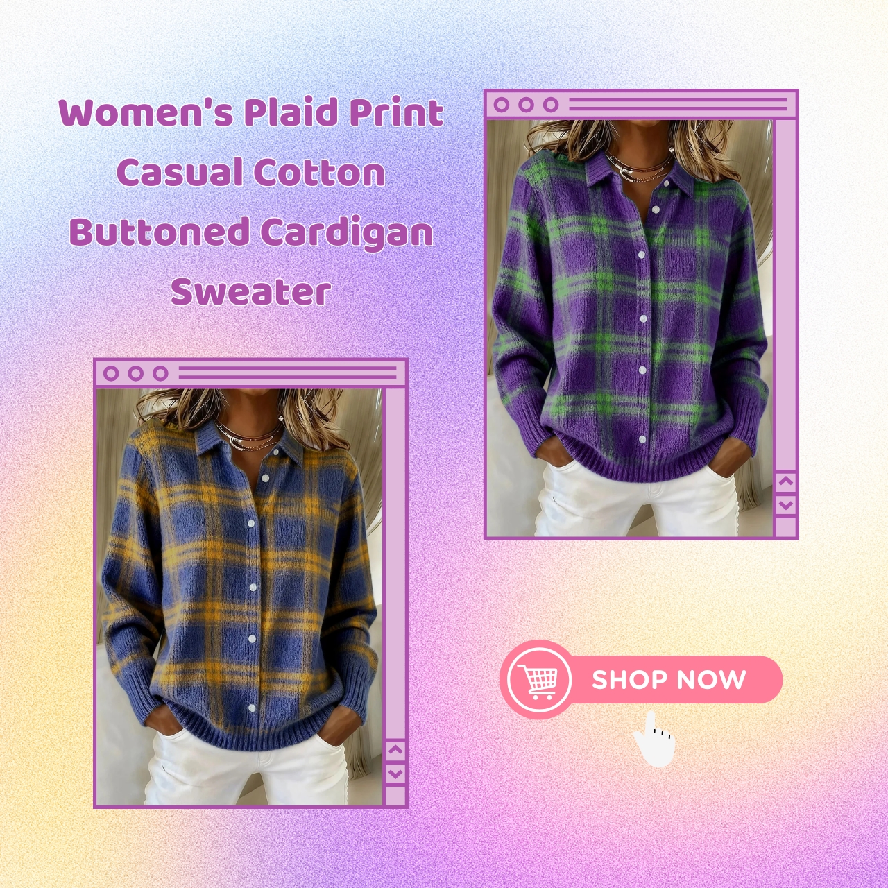 ✨CLEARANCE SALE 45% OFF🔥 Women’s Plaid Print Casual Cotton Buttoned Cardigan Sweater