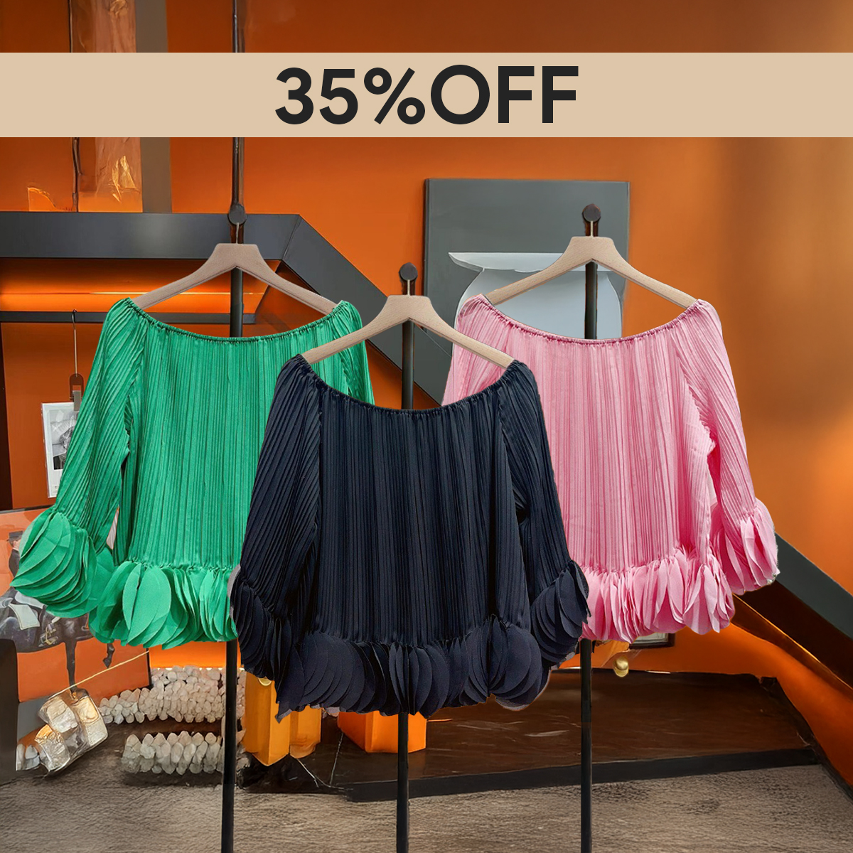 Women's Flowy Pleated Off-The-Shoulder Top