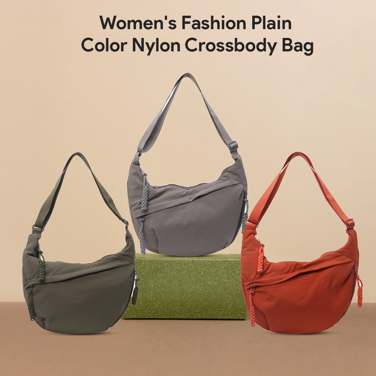 Women's Fashion Plain Color Nylon Crossbody Bag