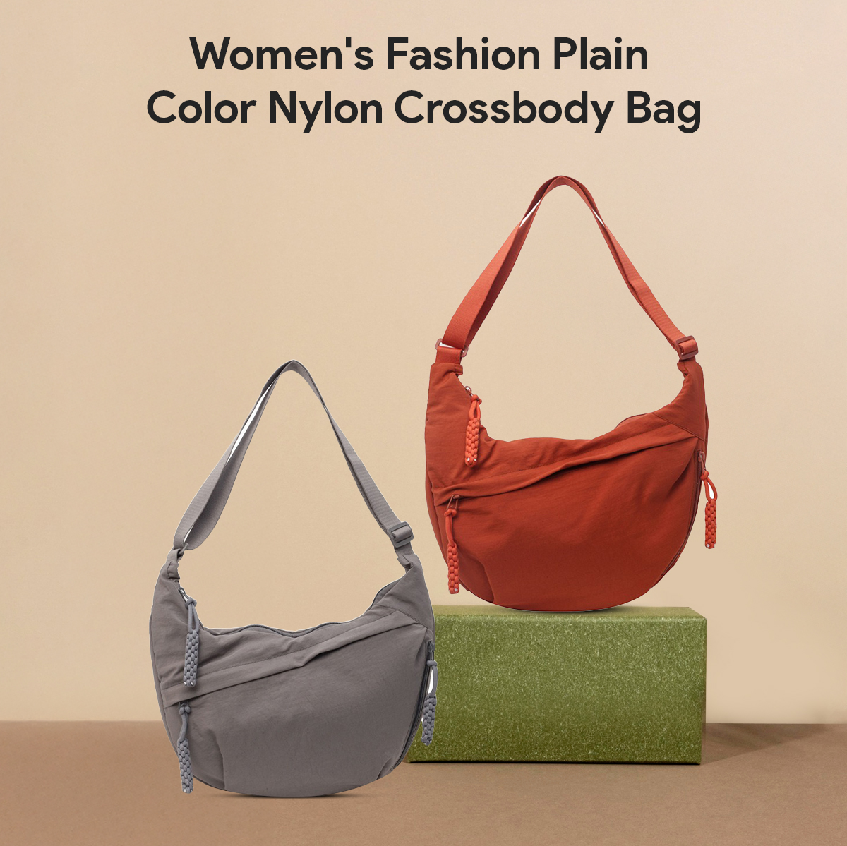 Women's Fashion Plain Color Nylon Crossbody Bag