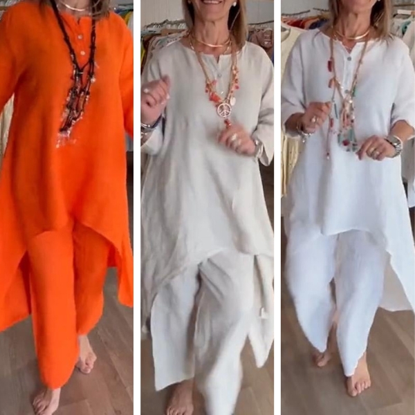 💕Women's Solid Color Linen Casual Suit