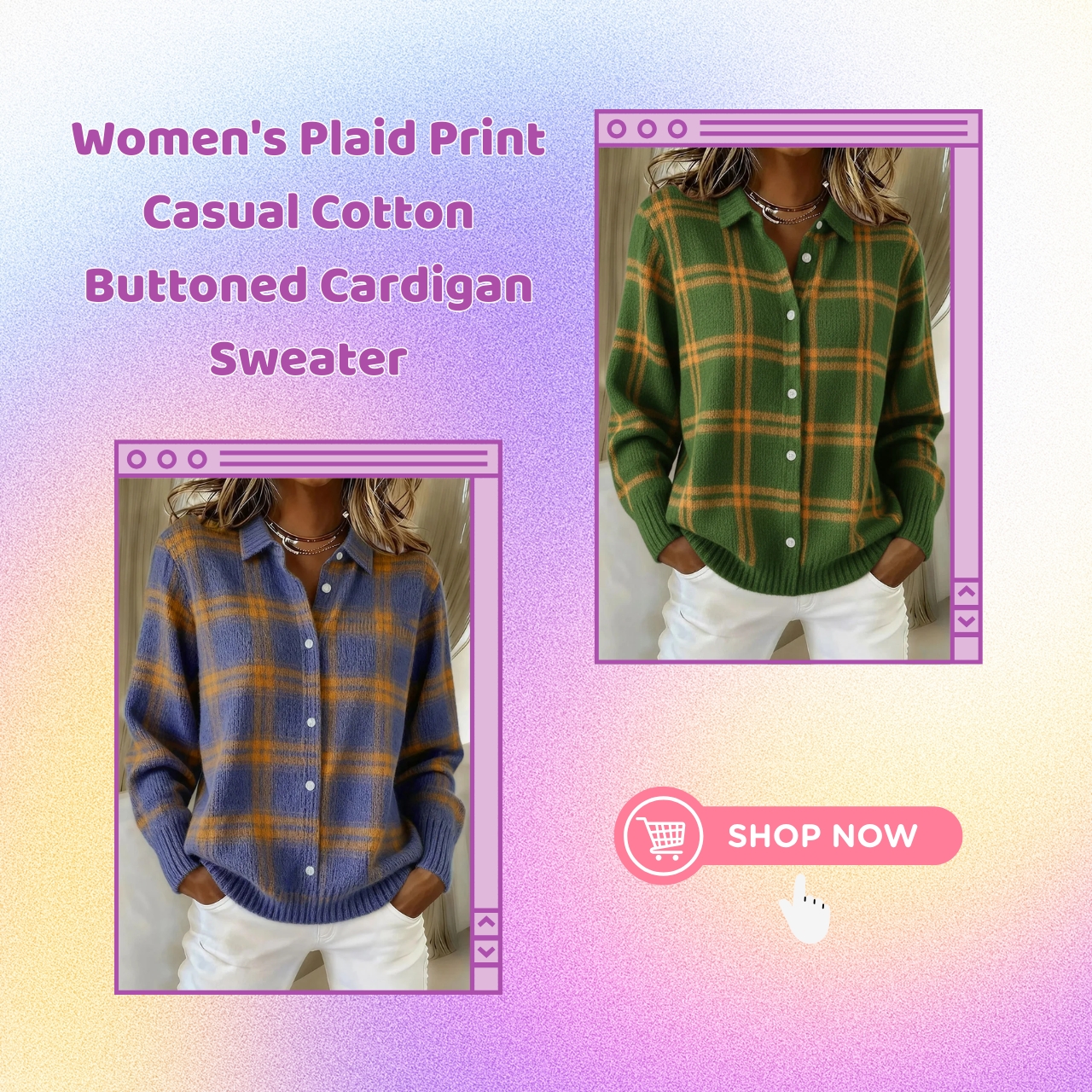 ✨CLEARANCE SALE 45% OFF🔥 Women’s Plaid Print Casual Cotton Buttoned Cardigan Sweater