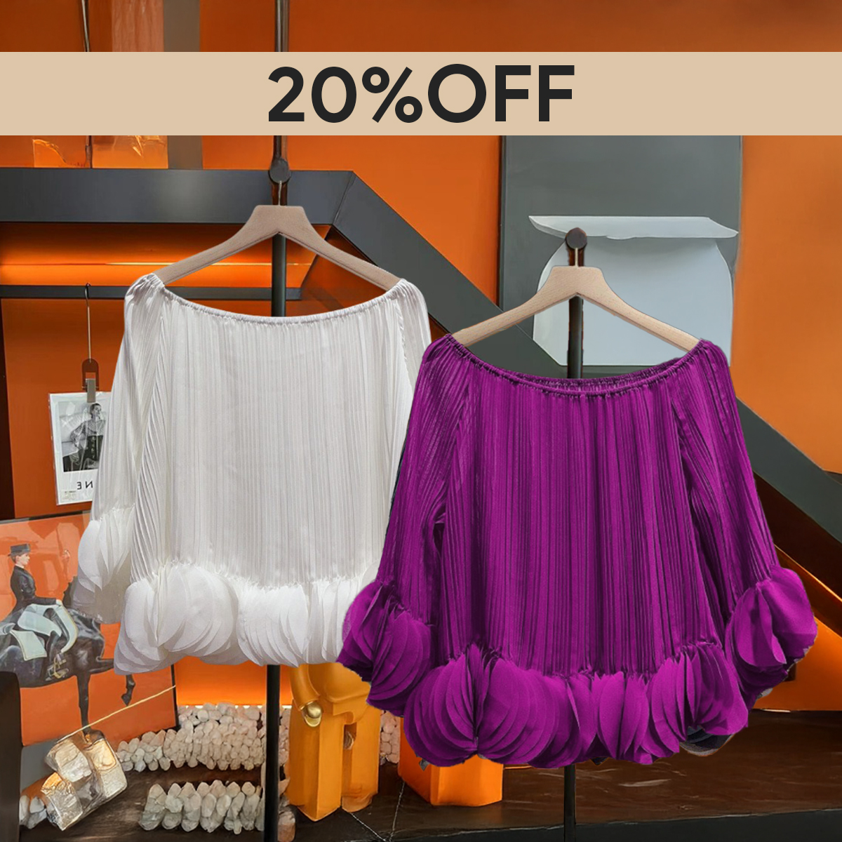 Women's Flowy Pleated Off-The-Shoulder Top