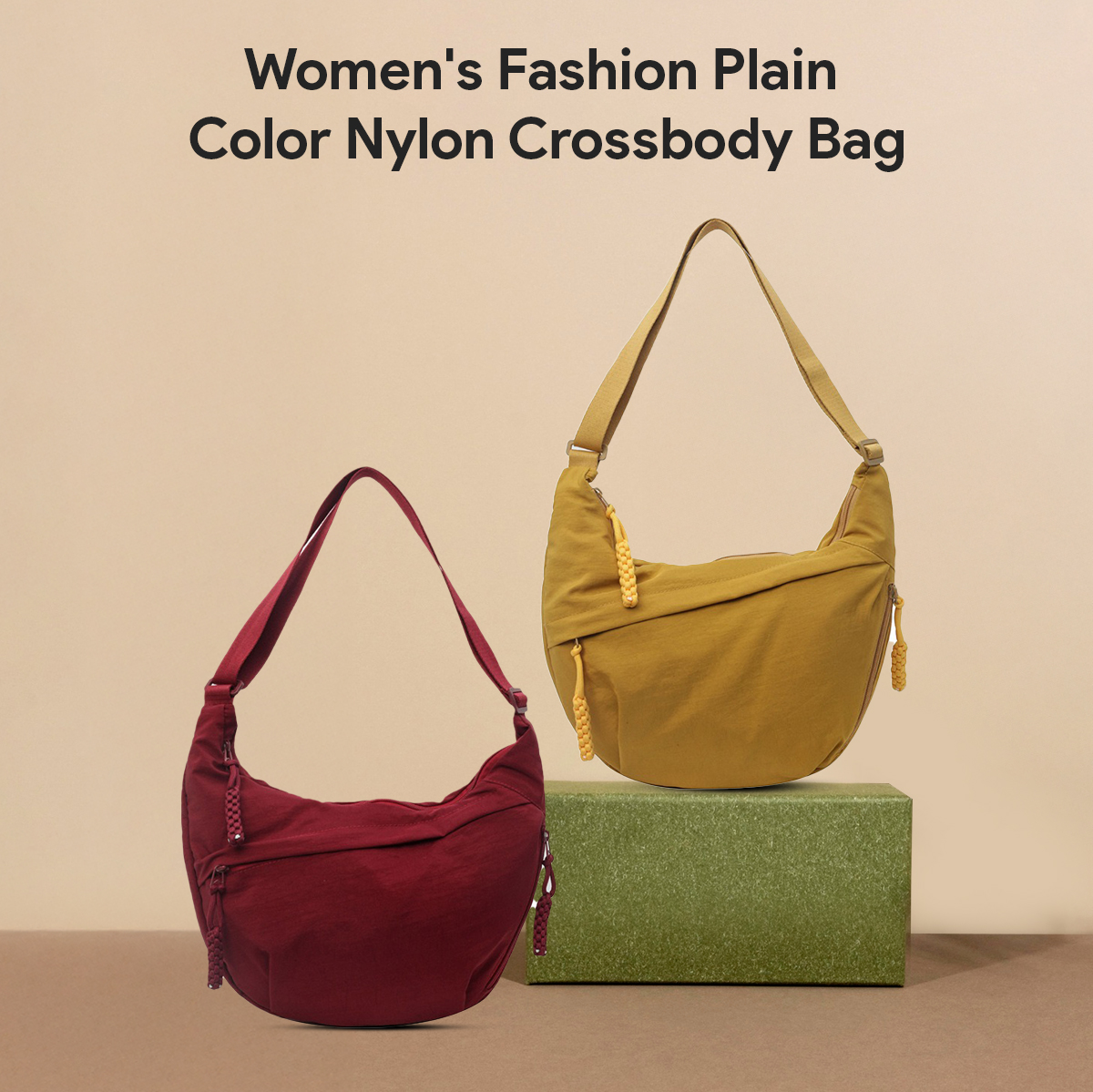 Women's Fashion Plain Color Nylon Crossbody Bag