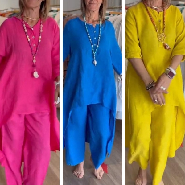 💕Women's Solid Color Linen Casual Suit