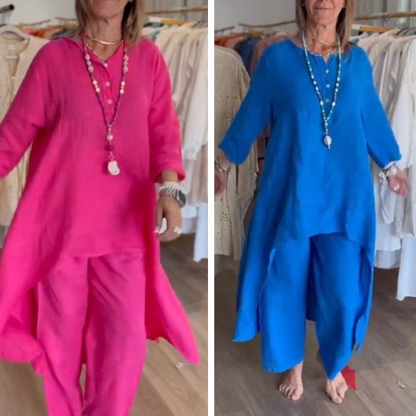 💕Women's Solid Color Linen Casual Suit
