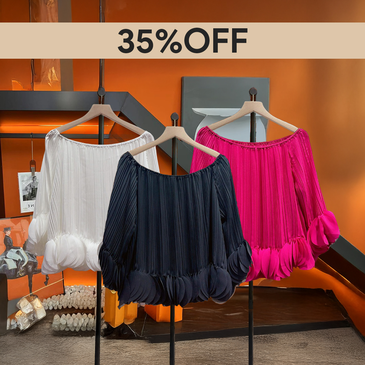 Women's Flowy Pleated Off-The-Shoulder Top