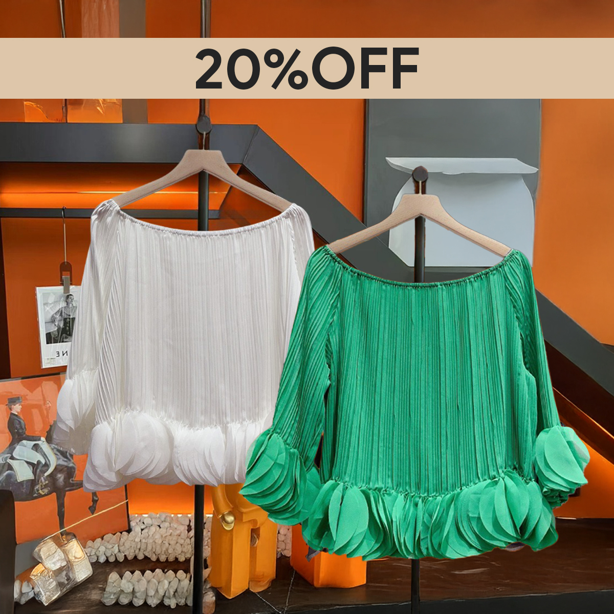 Women's Flowy Pleated Off-The-Shoulder Top