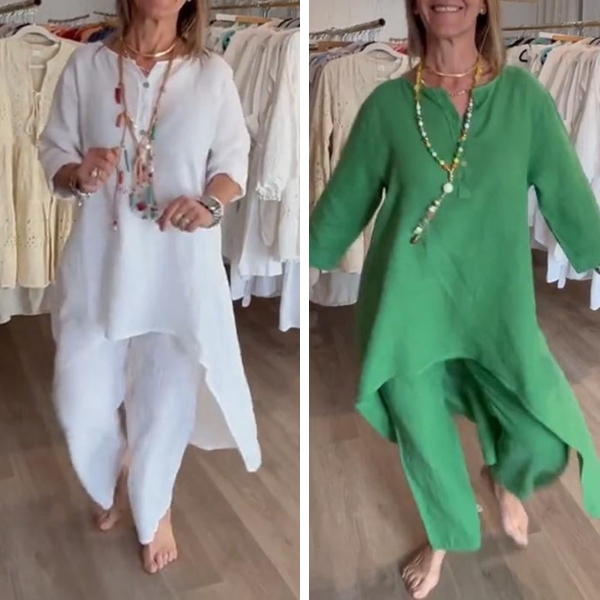 💕Women's Solid Color Linen Casual Suit