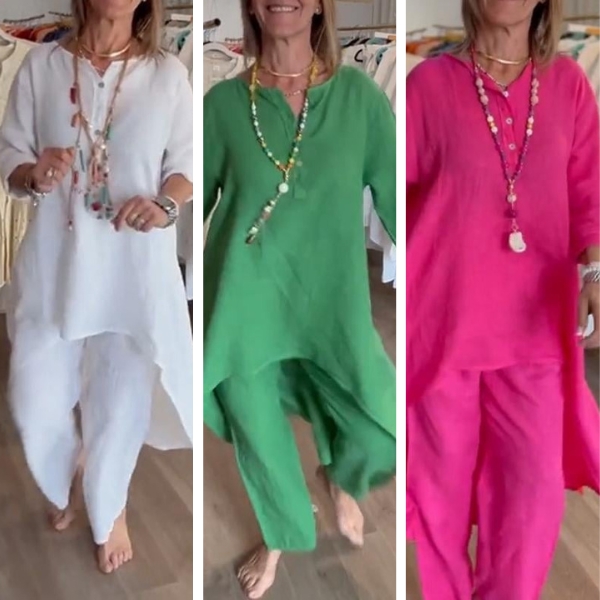 💕Women's Solid Color Linen Casual Suit