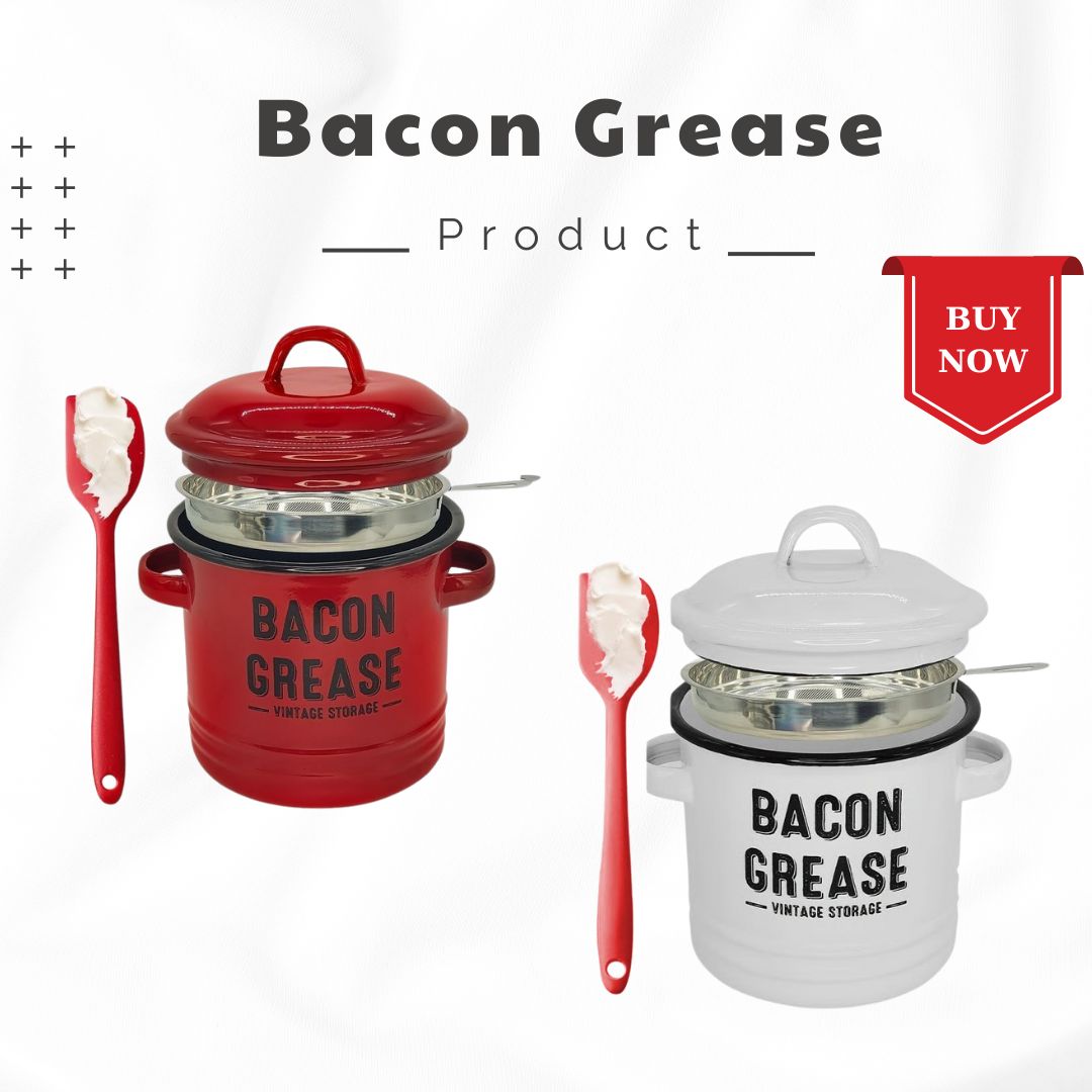 Top Christmas Gift 2025 🎅-46 oz bacon grease container with strainer and food-grade silicone spatula