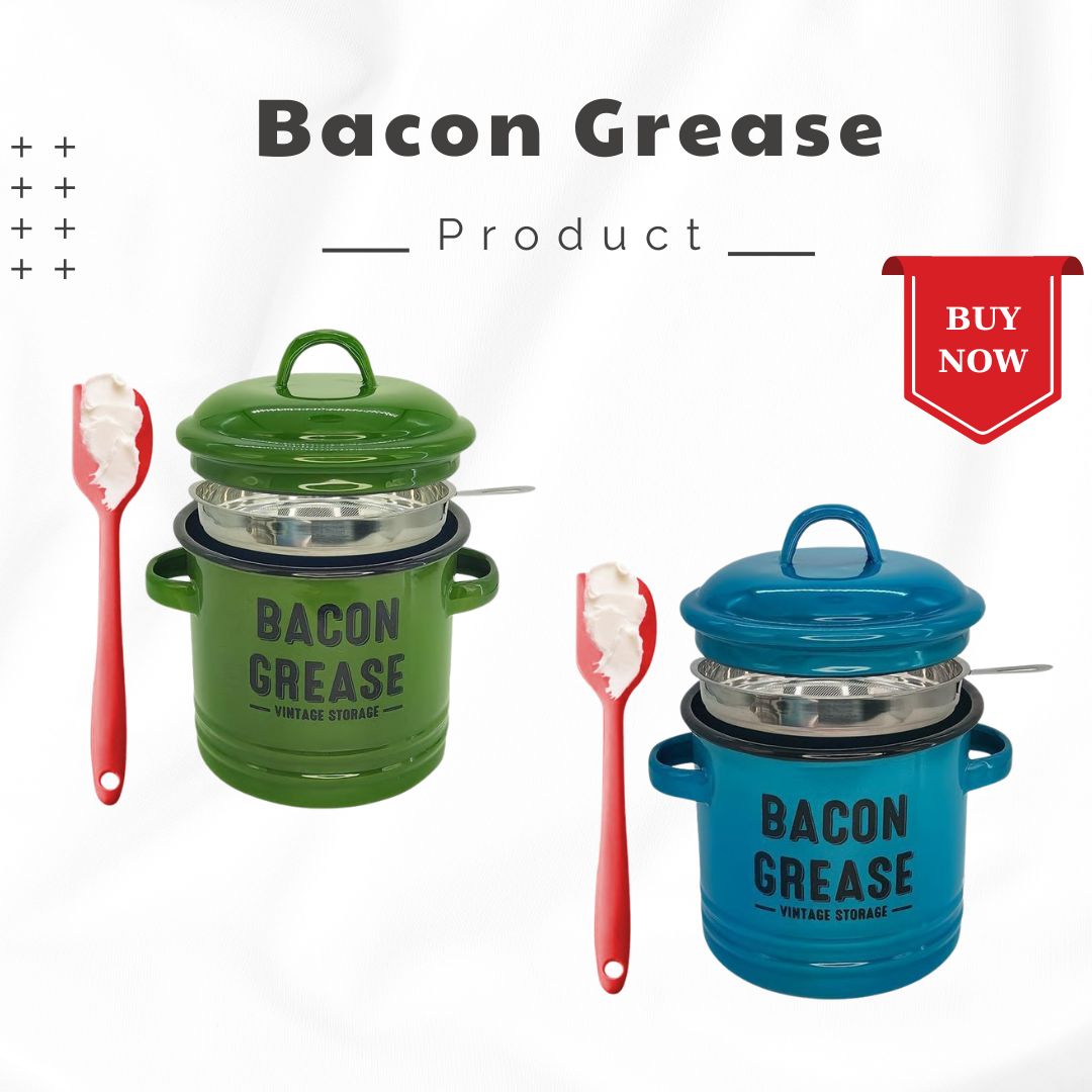 Top Christmas Gift 2025 🎅-46 oz bacon grease container with strainer and food-grade silicone spatula