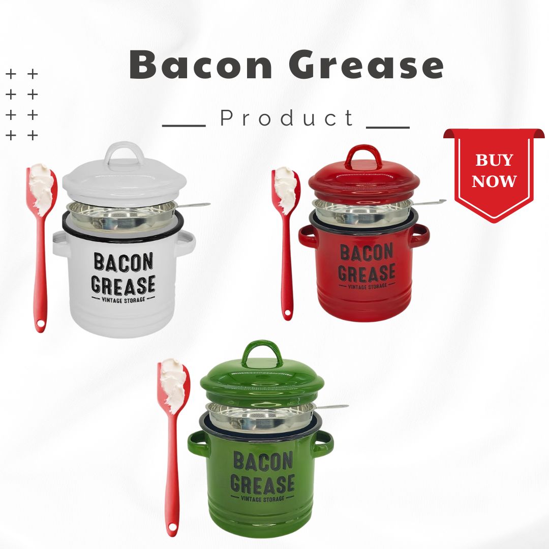 Top Christmas Gift 2025 🎅-46 oz bacon grease container with strainer and food-grade silicone spatula