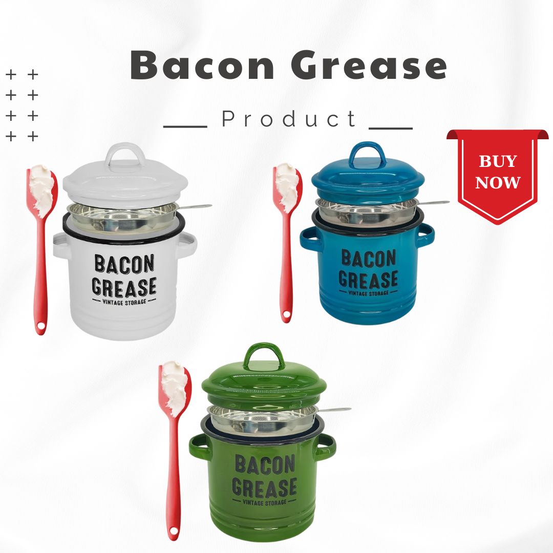 Top Christmas Gift 2025 🎅-46 oz bacon grease container with strainer and food-grade silicone spatula