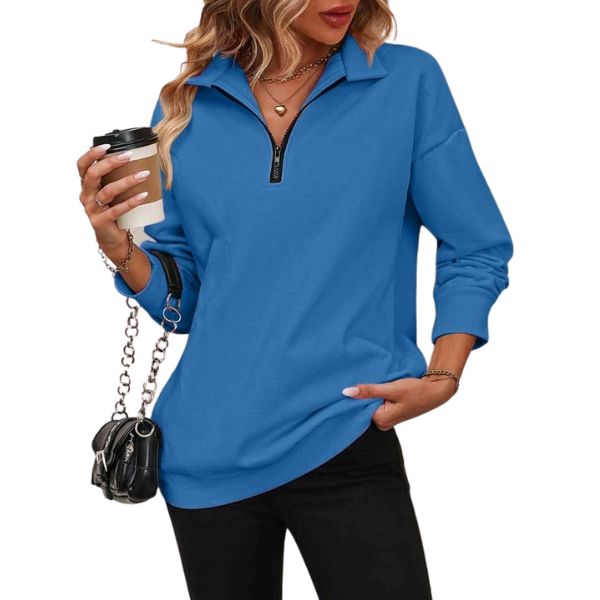 ⏰Hot Sale-Womens Zip-Up Dropped Shoulder Sweatshirt
