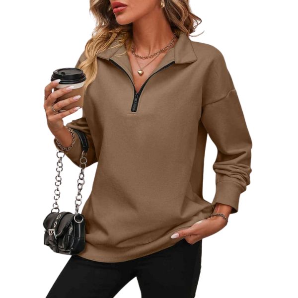 ⏰Hot Sale-Womens Zip-Up Dropped Shoulder Sweatshirt