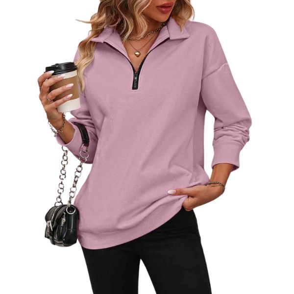 ⏰Hot Sale-Womens Zip-Up Dropped Shoulder Sweatshirt