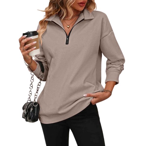 ⏰Hot Sale-Womens Zip-Up Dropped Shoulder Sweatshirt