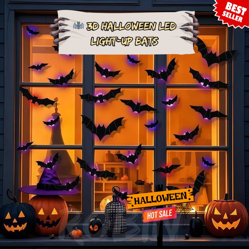 🦇 3D Halloween LED Light-Up Bats 🎃 Spooky Wall & Window Decor 🎃