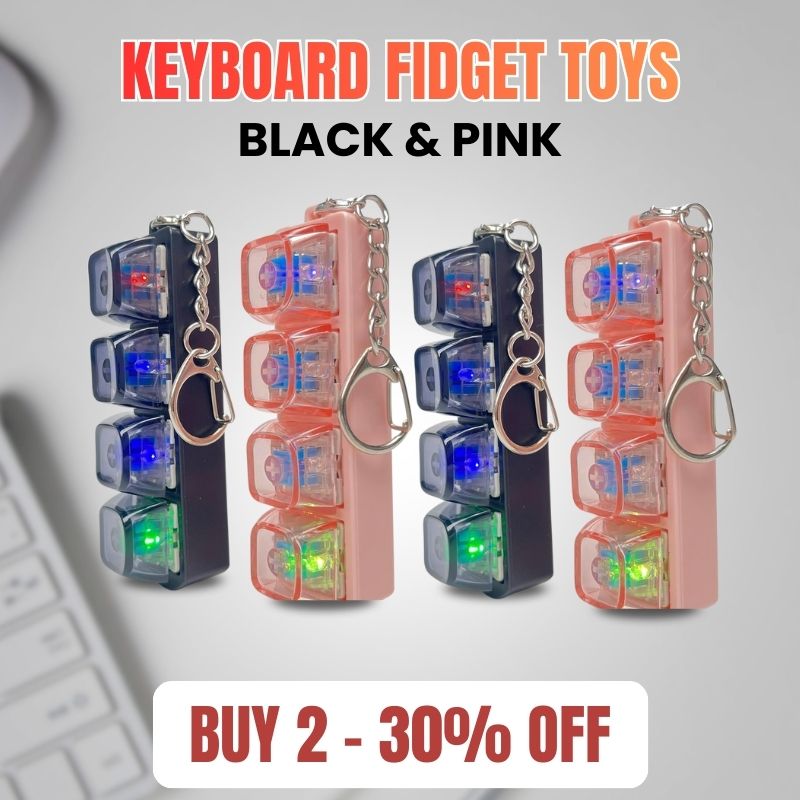 2PCS Keyboard Fidget Toy with LED Light 💝 4 in 1 Mechanical Fidget Keyboard for Release Stress