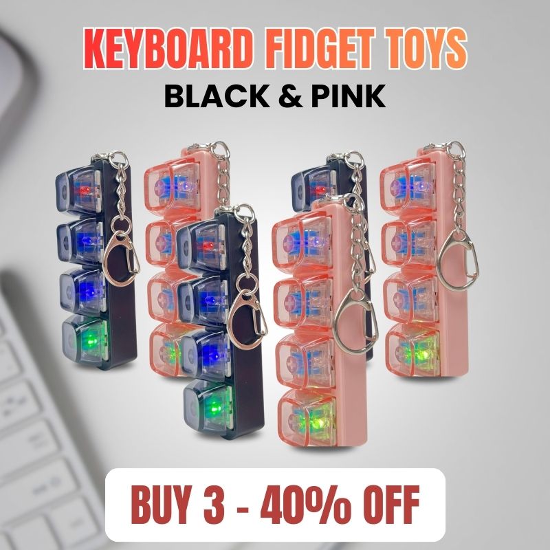 2PCS Keyboard Fidget Toy with LED Light 💝 4 in 1 Mechanical Fidget Keyboard for Release Stress
