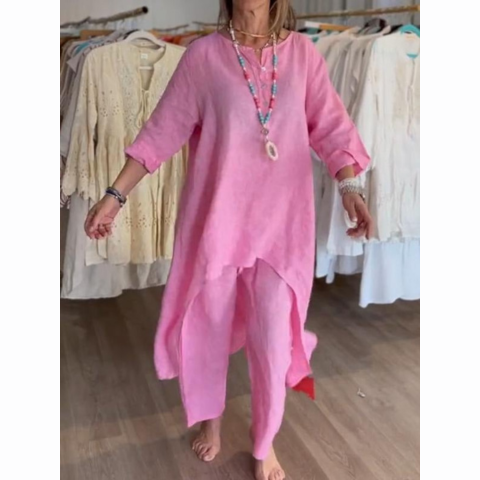 💕Women's Solid Color Linen Casual Suit