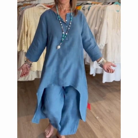 💕Women's Solid Color Linen Casual Suit