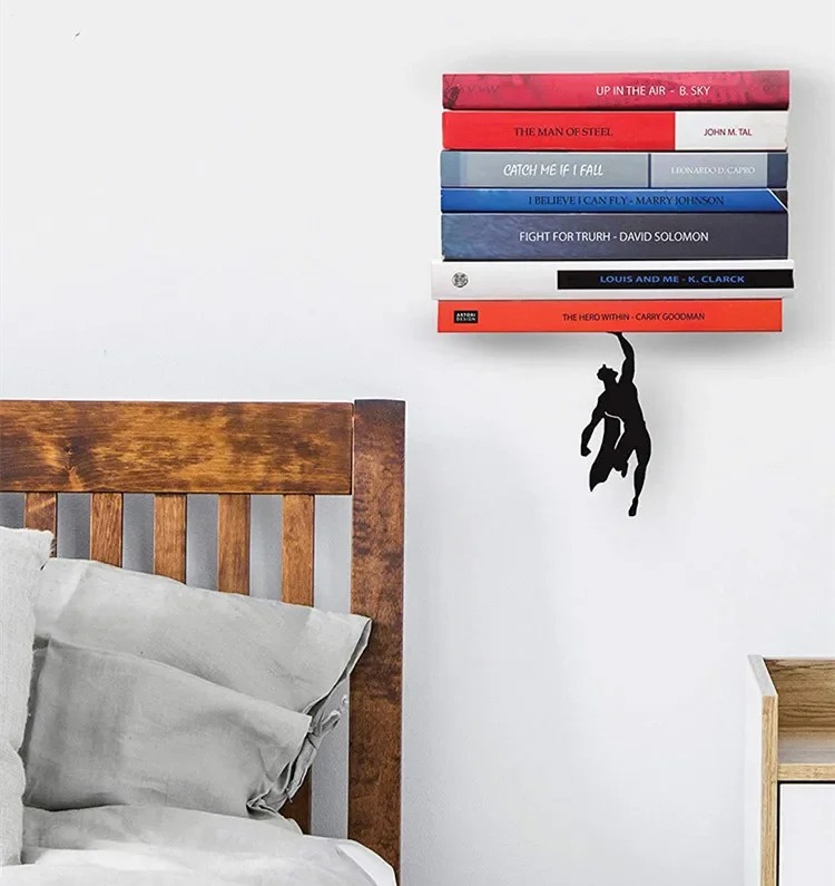 Super hero Bookend Figurines Metal Bookshelf Decor Desktop Ornament Office