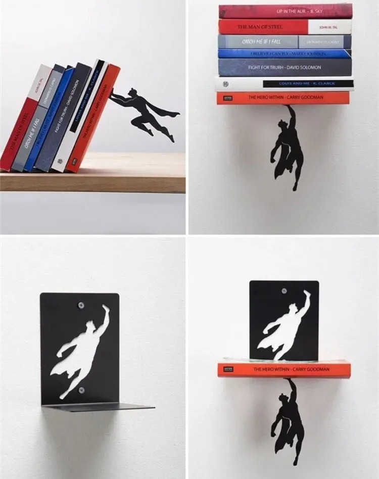 Super hero Bookend Figurines Metal Bookshelf Decor Desktop Ornament Office
