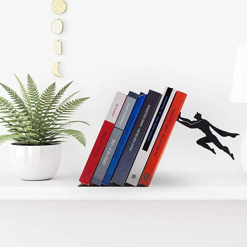 Super hero Bookend Figurines Metal Bookshelf Decor Desktop Ornament Office