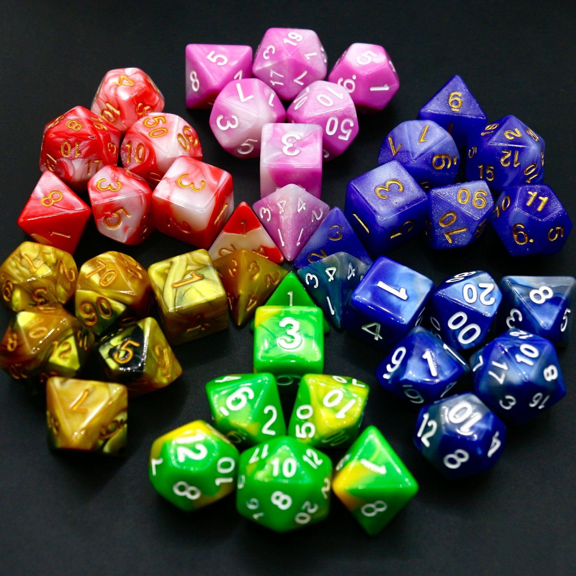 Gemstone Dark Green Cats Eye Stone Hand Carved DND Dice Set