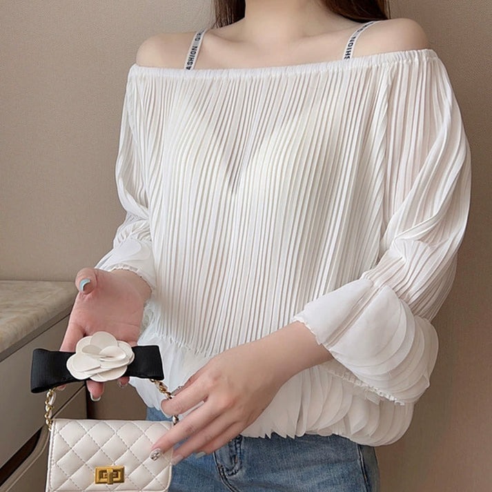 Women's Flowy Pleated Off-The-Shoulder Top