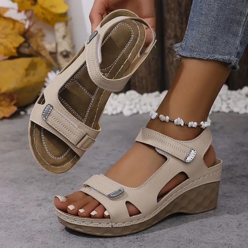 🔥Summer Best Seller🔥Women's Summer Wedge Sandals with Adjustable Strap – Open-Toe, Lightweight PU Sole & Soft Synthetic Upper for Casual and Formal Comfort