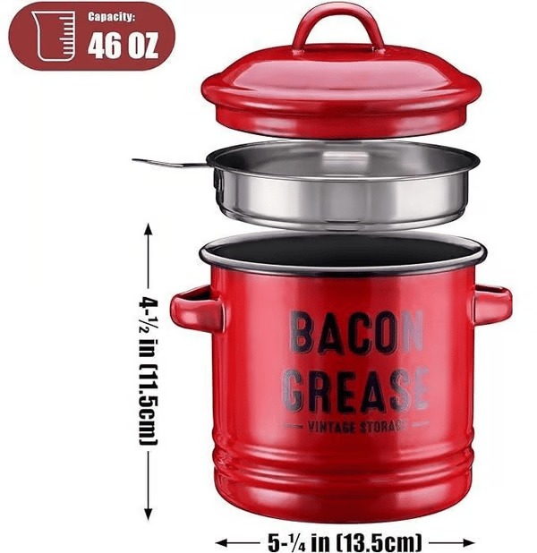 Top Christmas Gift 2025 🎅-46 oz bacon grease container with strainer and food-grade silicone spatula