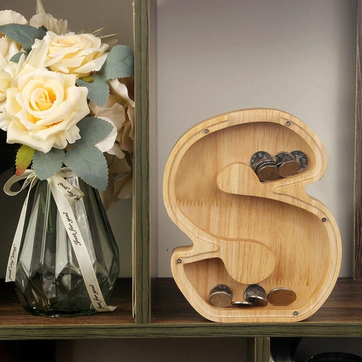 Piggy Bank - 🔥 Last Day Promotion - Piggy Bank-Wood Gift For Kids (With Alphabet Stickers)