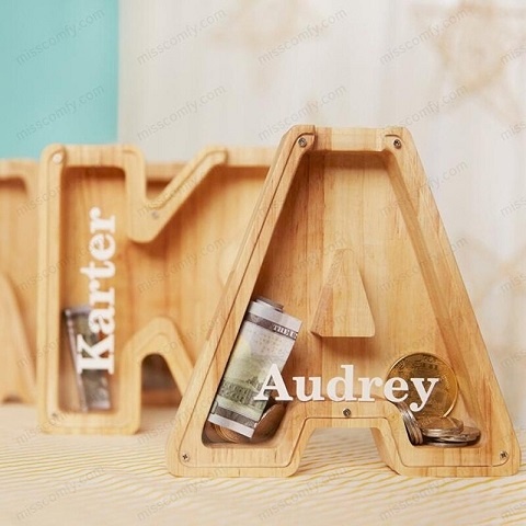 Piggy Bank - 🔥 Last Day Promotion - Piggy Bank-Wood Gift For Kids (With Alphabet Stickers)