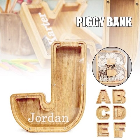 Piggy Bank - 🔥 Last Day Promotion - Piggy Bank-Wood Gift For Kids (With Alphabet Stickers)
