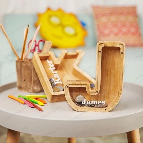 Piggy Bank - 🔥 Last Day Promotion - Piggy Bank-Wood Gift For Kids (With Alphabet Stickers)