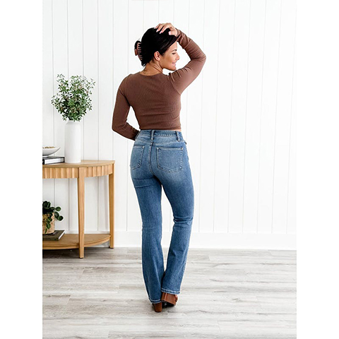 💖 Last day 65% OFF 💖 High Rise Non Distressed Vintage Frayed Hem Bootcut Jeans